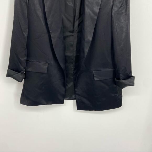New Zara Black Satin Long Line Blazer With Turn-up Cuffs Size Large - Picture 6 of 16